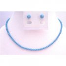 NSC687  Handmade Swarovski Turquoise Crystals Necklace & Stud Earrings Jewelry Set