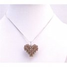 NSC718  Brown Puffy Heart Smoked Topaz Swarovski Crystals Pendant Necklace