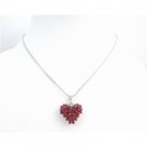 NSC719  Romantic Valentine Love Siam Red Crystals Puffy Heart Pendant Necklace