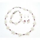 NSC720  Crystals Swarovski Siam Red Crystals & Freshwater Pearls Jewelry Set