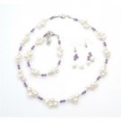 NSC722  Handcrafted Austrian Crystals Amethyst Freshwater Pearls Necklace Set
