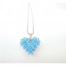 NSC727  Swarovski Aquamarine Crystals Puffy Heart Pendant Custom Heart Jewelry