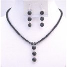 NSC730  Affordable Inexpensive Jet Black Crystals Necklace & Earrings Jewelry