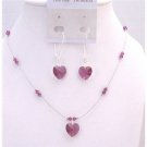 NSC732  Truly Love Artisan Romantic Fuschia Crystals Heart Pendant Jewelry