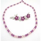 NSC736  Swarovski Crystals Combo of Necklace & Brooch Fuschia & Rose Crystals