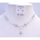 NSC739  Wedding Bridal Swarovski Lite Grey Pearls Clear Crystals Jewelry Set