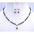 NSC741  Handmade Jewelry Combo Black & Ivory Jet Crystals & Ivory Pearls Set