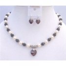 NSC742  Garnet Crystals Cream Pearls & Bali Silver Spacer Garnet Heart Jewelry