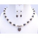 NSC743  Garnet Heart Pendant Jewelry Cream Pearls Bali Silver Spacer Necklace
