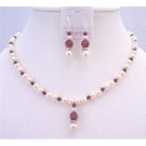 NSC745  Passion Jewelry Set Ivory Pearls & Siam Red Crystals Silver Rondells