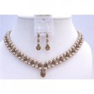 NSC756  Handcrafted Interwoven 2 Stranded Bronze Pearls Smoked Crystals Necklace Set