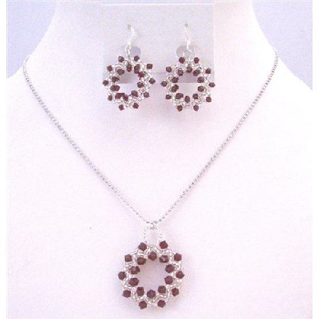 NSC758 Japanese Glass Bead Swarovski Siam Red Crystals Round Pendant Necklace