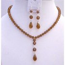 NSC760  Brown Crystal Smoked Topaz Swarovski w/ Tear Drop Pendant Necklace Set