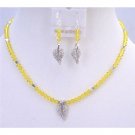 NSC761  Yellow Crystals Vintage Jewelry Citrine Crystals Leaf Pendant Earrings