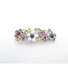 HA511  Amethyst Barrette Flowers Painted In Purple Crystals Wedding Hair Clip