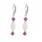 ERC638  Oval Barrel Rose Quartz Crystals With Fuschia Bicone Hoop Earrings