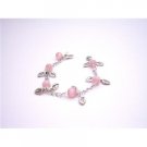 TB922  Cool Christmas Gift Affordable Wedding Gift Pink Cat Faceted Beads With Leaves Charm Bracelet