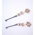 HA541  Powder Almond Pearls & Swarovski Crystals Bobby Pin Bridal Hair Pin