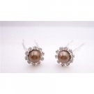 HA548  Cubic Zircon Wedding Hair Pin Wedding Bridal Hair Pin Brown Pearls Hair Pin