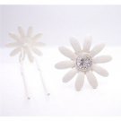 HA550  Bridal Wedding Hair Accessories White Flower Clear Crystals Hair Pin