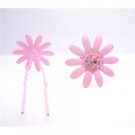 HA552  Girls Hair Pin Pink Flower With Rose Crystals Wedding Pin
