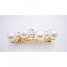 HA560  Bridal Barrette Golden Tone 10mm White Pearls & Crystals