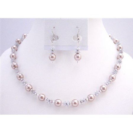 NS791 Cheap Jewelry Affordable Prom Jewelry Champagne Pearls & AB Chinese Crystals Set