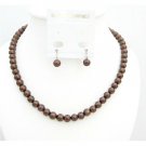 NS792  Prom Wedding Gift Under Gifts Burnt Brown Pearls Necklace Clip On Earrings Set