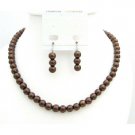 NS793  Clip On Earrings Flower Girl Jewelry Burnt Brown Pearls Set
