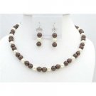 NS796  Burnt Brown Pearls Necklace Set With Ivory Pearls Wedding Jewelry Set