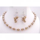 NS797  Flower Girl Prom Combo Latte Pearls and Champagne Pearls Necklace Sets