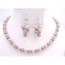 NS799  Grape Bunch Earrings Champagne & Bronze Pearls Jewelry Set Wedding Jewelry