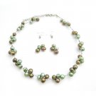 NS812 Handmade Interwoven Bronze & Green Freshwater Pearls Bridemaids Cheap Wedding Jewelry Set