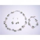 NS814 Customize Your Wedding Prom Flower Girl Jewelry Freshwater Pearls Green Ivory Complete Set