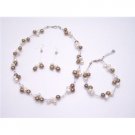 NS815 Silky Beautiful Jewelry Freshwater Pearls Bronze & Ivory Potato Shaped Complete Set
