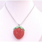 GC170  Strawberry Pendant Desirably Decorated Fully Embedded & Studded With Red Crystals Necklace