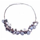 N825  Handmade Necklace With Onyx Styones & Mop Shells Accented Cord Wax Necklace