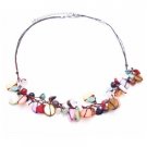 N826  Charming Necklace Multicolored Semi Precious Nuggets & Mop Shell Necklace
