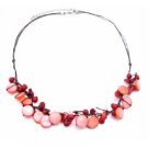 N828  Semi Precious Jewelry Coral Nugget & Mop Shell Handmade Necklace