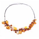 N829 Carnelian Semi Precious Handmade Necklace Cord Wax String w/ Nugget & Mop Shell Necklace