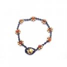 UBR220 Interwoven Cord Wax Golden Flower With Semi Precious Carnelian Stone Bracelet