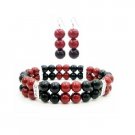 TB947 Set Of Bracelet & Earrings Wedding Jewelry In Red & Black Pearls Cheap High Quality