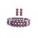 TB950 Burgundy Pearls Double Stranded Bracelet & Earrings Under Jewelry W/ Diamante Spacer
