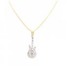 N841  Diamond Guitar Pendant Fully Embedded Accent Micron Gold Confettin Guitar Pendant