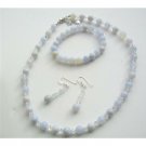 NSC407  Blue Agate Beads Custom Jewelry Swarovski AB Crystals Silver Earrings