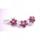 B411  Fuschia & Rose Crystals Flower Silver Tone Brooch Dress Brooch