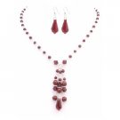 BRD017  Siam Red Crystals & Pearls Teardrop Earrings Confetti Prom Jewelry Set