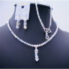 BRD480  AB Crystals White Pearls Drop Down Complete Set Very Sleek Party Jewelry Set