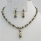 BRD030  Gold Pearls Jewelry With Brown Chocolate Pearls & Swarovski Pearls Handcrafted Set