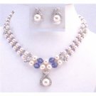 BRD022 Double Stranded Necklace Swarovski Ivory Pearls Silver Flower Rondells & Pendant
